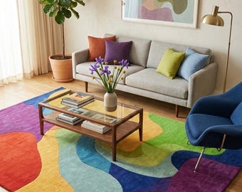 Hand-Tufted Abstract Area Rug – Vibrant Multicolor Organic Carpet