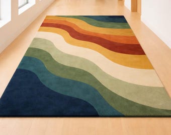 Modern Abstract Wavy Multicolor Hand-Tufted Area Rug – Contemporary Artistic Carpet