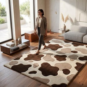 Hand Tufted Wool Area Rug | Abstract Cowhide Pattern, Neutral Tones