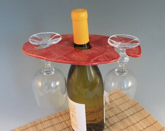 Wine  bottle Glass Holder -  glass holder for wine bottle - red - ceramic - hostess gift