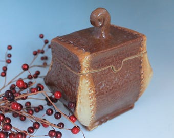 Treasure Box - Lidded Box - Brown and gold - Pottery - doggie treat jar - Ready to ship