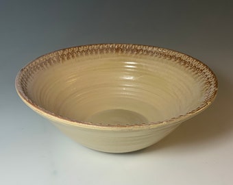 Pottery Bowl - yellow and brown bowl - Ceramic Serving bowl - Large Stoneware Bowl