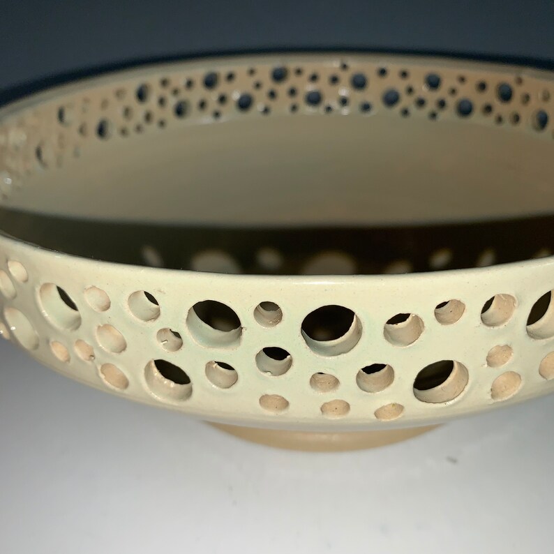 Stoneware bowl North Carolina Pottery Fruit Bowl pale yellow green Decorative Bowl