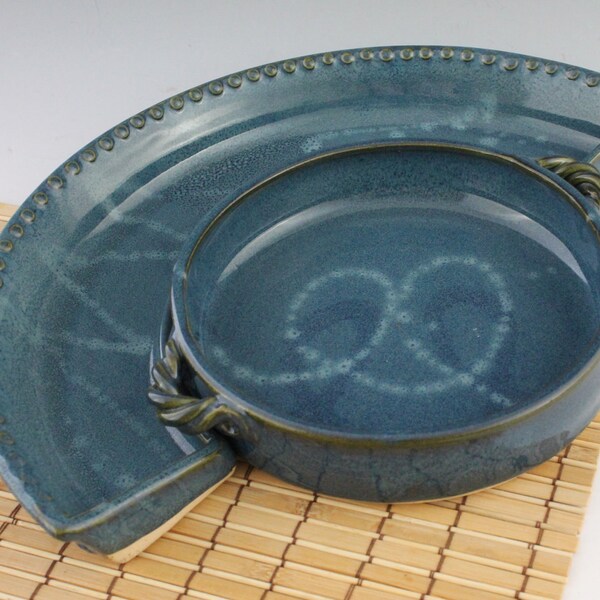 Blue Brie baker and Cracker tray with swirl accents