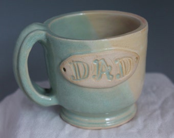 Dad Mug -  green and yellow- handmade - cappuccino mug