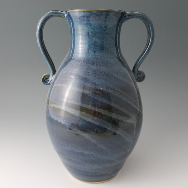 Large blue pottery vase - North Carolina Pottery