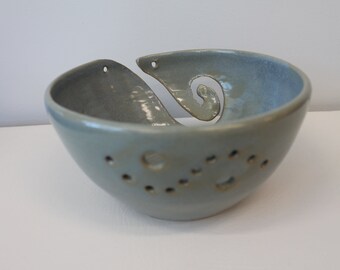 Pottery knitting Bowl - yarn Organizer - blue - handmade pottery - in stock and ready to ship