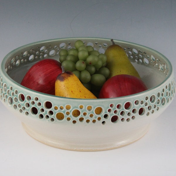 Decorative Fruit Bowl - White and Green - Handmade Home Decor - gift for mom