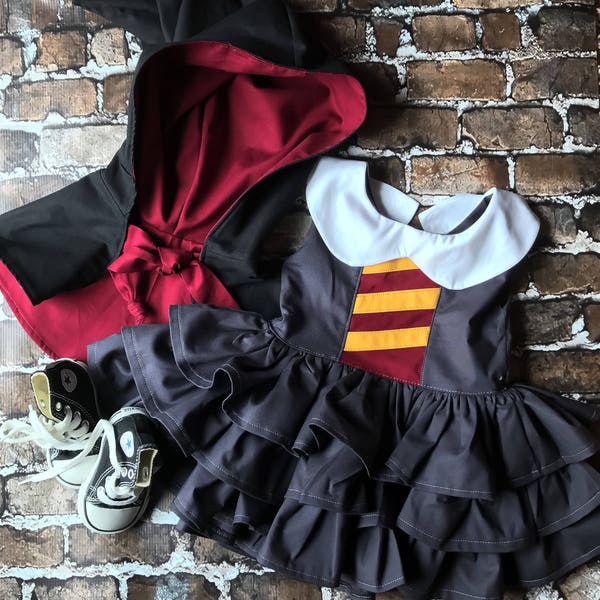 Hermione Granger Inspired Dress and Mini Cloak- Toddler-Infant- Girls- Size 2T- 3T- 4T- 5T-6, 7, 8 Custom Sizes