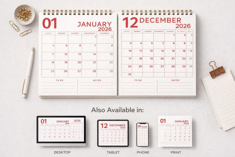 2026 Monthly Planner Elegant Monthly Calendar Sunday Start Monday Start ...