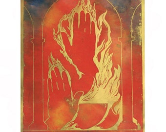 Sieben Tage: Erste Flamme. Großer Holzschnitt, einzigartige Colour Variation 10