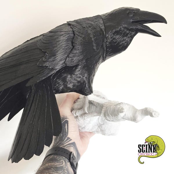 3D Printed Raven Sculpture, Faux Taxidermy, Wall mount, Unpainted Figurine