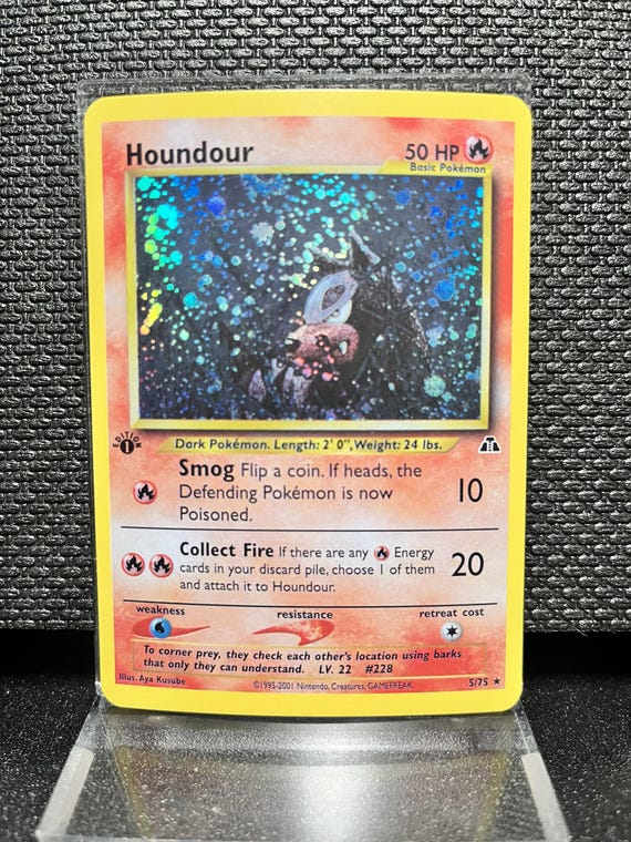 Houndour Proxy Card – 1st Edition Holo Vintage Pokémon TCG – Neo Genesis Style Dark Fire Pokémon – Custom Holographic Card