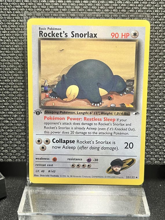Rocket's Snorlax #33 1st Edition Proxy Card – Gym Heroes Vintage Style Collectible Display