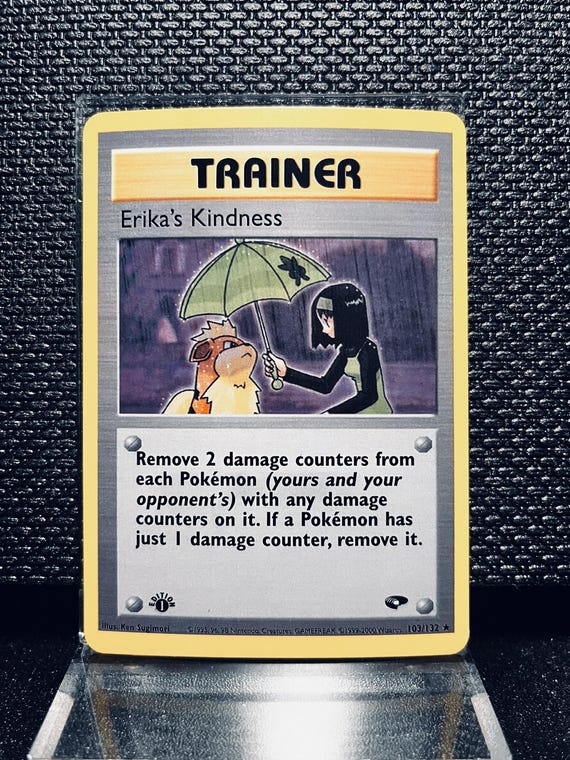 Erika’s Kindness Proxy Card • Vintage Gym Heroes Custom Pokémon Trainer • Retro Supporter Replica • Collectible Display TCG Card