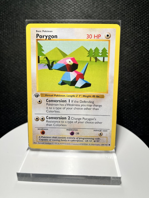 Porygon 39/102 Proxy Card – Base Set 1st Edition Shadowless Non Holo Uncommon – Vintage Pokémon Retro Display Collectible