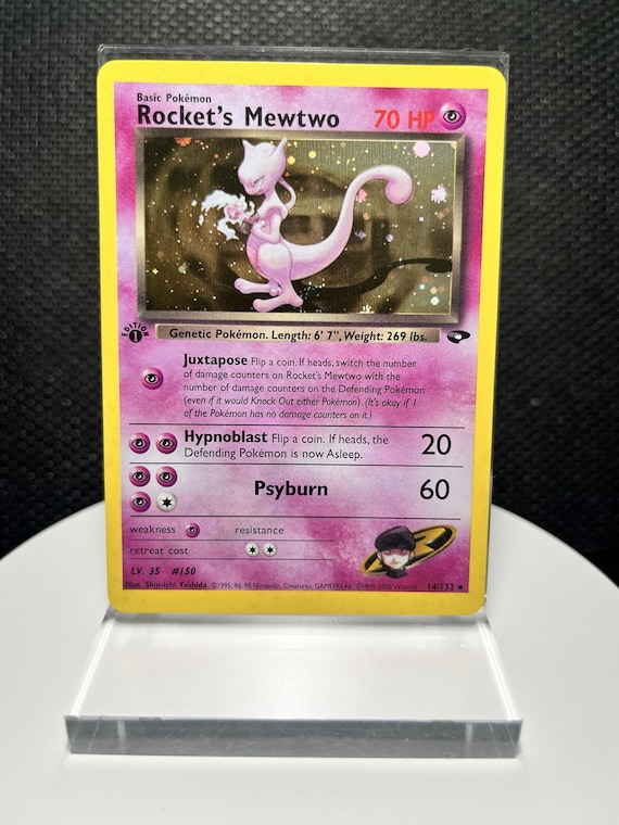 Rocket’s Mewtwo Proxy Card • Retro Holo Custom Pokémon Card • Fan‑Made Vintage Team Rocket Replica •  Pokémon Gift