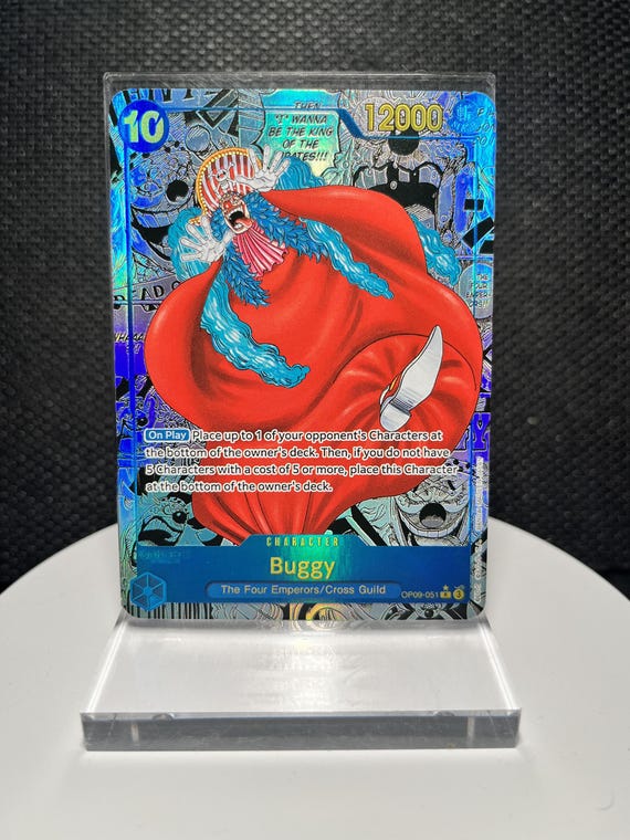 Buggy OP09-051 R Proxy Card | Emperors in the New World Manga Art | Holographic Textured Foil Card | One Piece Anime Collectible