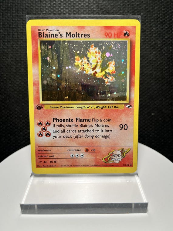 Blaine’s Moltres Proxy Card – Vintage Gym Heroes Style Holo TCG (Proxy)
