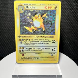 Raichu 14/102 Holo Proxy Card | Base Set 1st Edition Shadowless | Foil | Vintage Pokemon TCG Style Collector Display