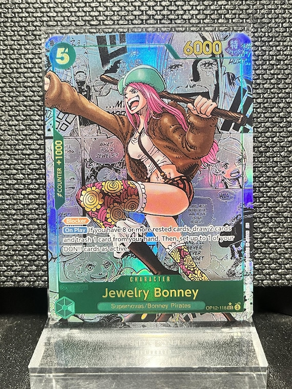 Jewelry Bonney OP12-118 Proxy Card | Legacy of the Master Holographic Textured Anime TCG
