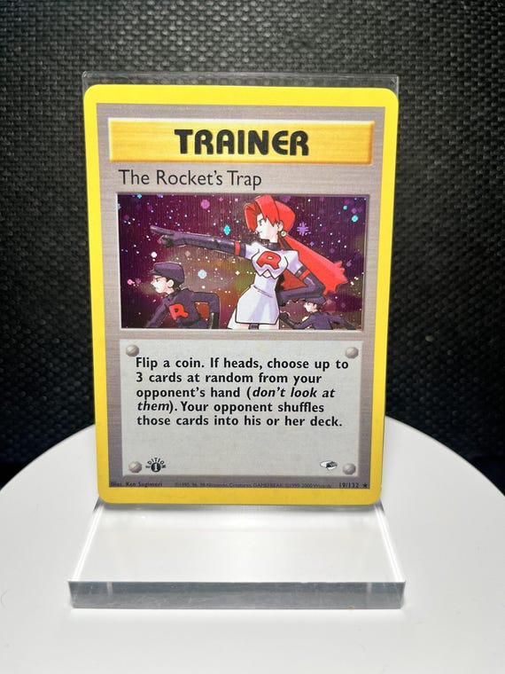 The Rocket’s Trap 19/132 1st Edition Holo Rare Proxy Card | Gym Heroes Trainer Card | Vintage Collectible Display Card Fan Art