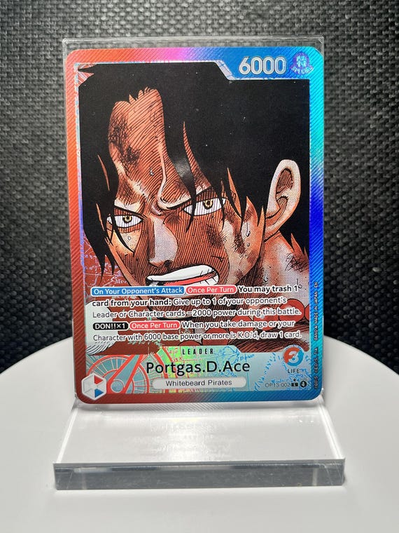 Portgas D. Ace Alternate Art | Carrying On His Will OP13-002 (L) Holographic Textured Proxy Card | One Piece Leader Foil Collectible