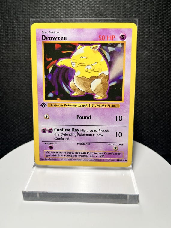 Drowzee 49/102 Proxy Card – Base Set 1st Edition Shadowless Non Holo – Vintage Pokémon Psychic Display Collectible