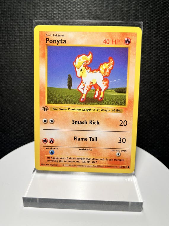 Ponyta 60/102 Proxy Card – Base Set 1st Edition Shadowless Non Holo – Vintage Pokémon Fire Display Collectible