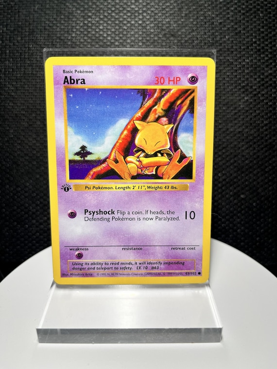 Abra 43/102 Proxy Card – Base Set 1st Edition Shadowless Non Holo – Vintage Pokémon Psychic Collectible Display Card