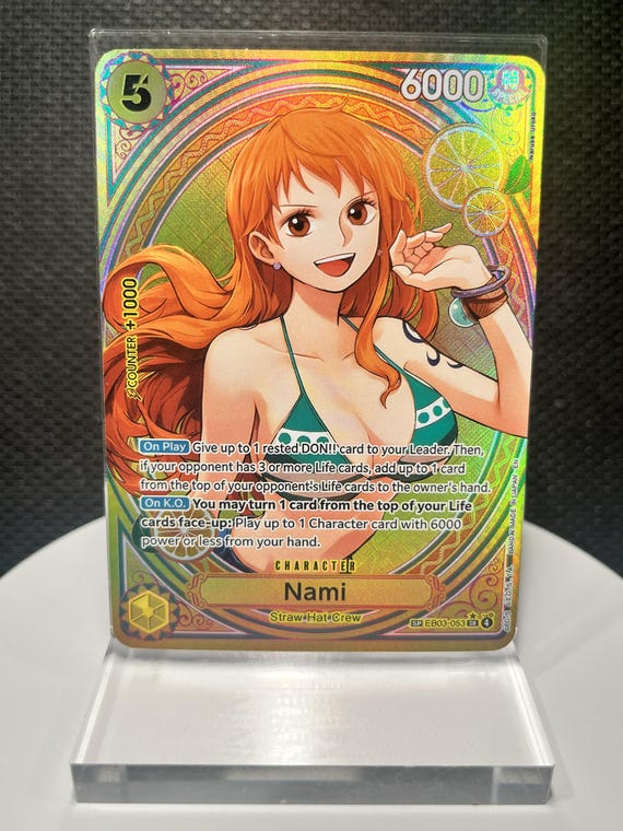 One Piece Nami SR Proxy Card EB03-053 | Heroine’s Edition Holographic Textured Card | Anime TCG Collectible Display
