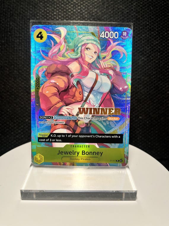Jewelry Bonney One Piece Card | Heroines Battle Winner Pack P-113 PR (Holographic Textured)