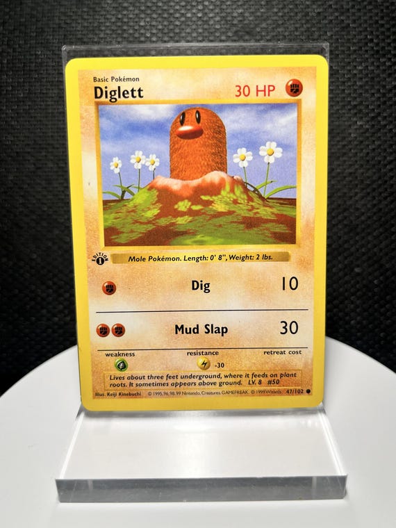 Diglett 47/102 Proxy Card – Base Set 1st Edition Shadowless Non Holo – Vintage Pokémon Style Collectible Display Card