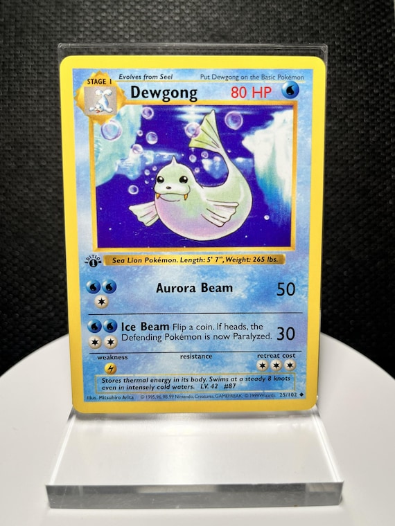 Dewgong 25/102 Proxy Card – Base Set 1st Edition Shadowless Non Holo Uncommon – Vintage Pokémon Water Display Collectible