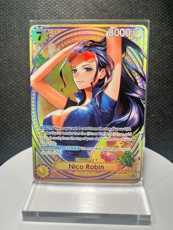One Piece Nico Robin SR Proxy Card EB03-055 | Heroine’s Edition Holographic Textured Card | Anime TCG Collectible Display