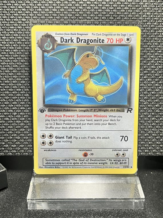 Dark Dragonite 22/82 1st Edition Non Holo Proxy Card – Team Rocket Pokémon Display Card – BaseSet Era Vintage Collectible