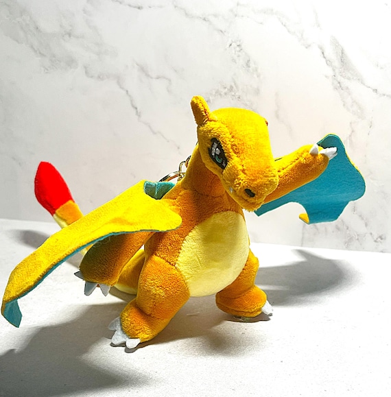 Handmade Charizard Plush Keychain | 7" Pokémon-Inspired Dragon Charm, Organic Cotton Bag Accessory
