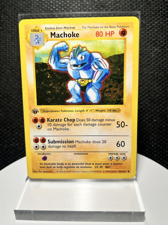Machoke 34/102 Proxy Card – Base Set 1st Edition Shadowless Non Holo – Vintage Pokémon Style Collectible Display Card