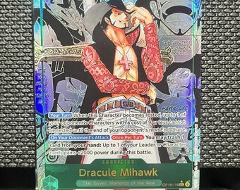 Dracule Mihawk OP14-119 Proxy Card | The Azure Sea's Seven Holographic Textured One Piece TCG