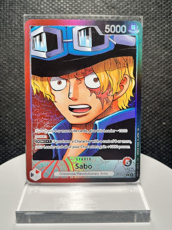 Sabo Alternate Art One Piece Card | Carrying on His Will OP13-004 (L) Holographic Textured Proxy Card | Premium Foil Collectible