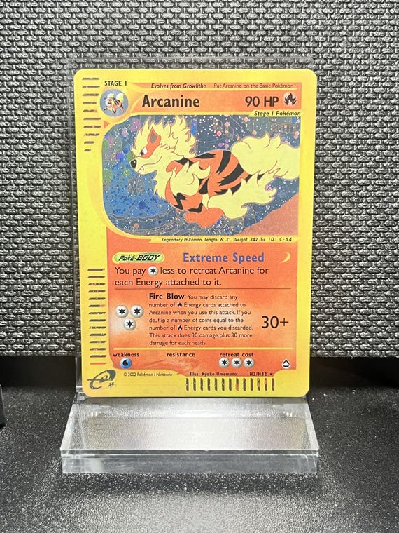 Arcanine Aquapolis (H2) Holo Rare Proxy Card | e‑Reader Era Collection | Pokémon Style Custom Card | Vintage Fire Holo Display