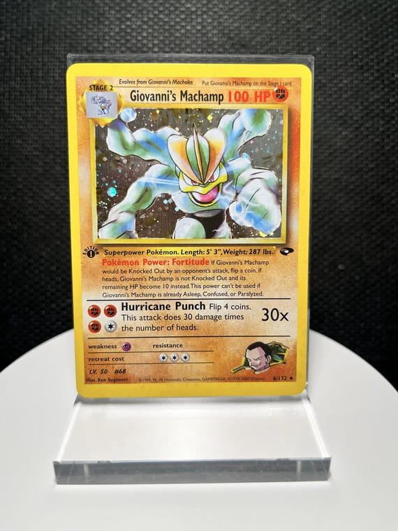 Giovanni’s Machamp Pokémon Card | Vintage Gym Challenge Replica | Holo Collectible Display Card