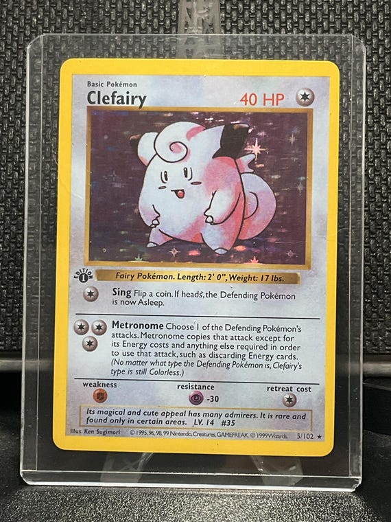 Clefairy Proxy Pokémon Card | Vintage Base Set Replica | Holo Collectible for Display