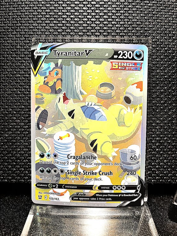 Tyranitar V Proxy Card • Full Art Single Strike Custom Pokémon Card • Rare‑Style Dark‑Type Replica • Collectible Display TCG Card