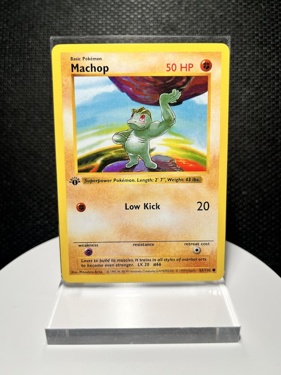 Machop 52/102 Proxy Card – Base Set 1st Edition Shadowless Non Holo – Vintage Style Pokémon Collectible Display Card