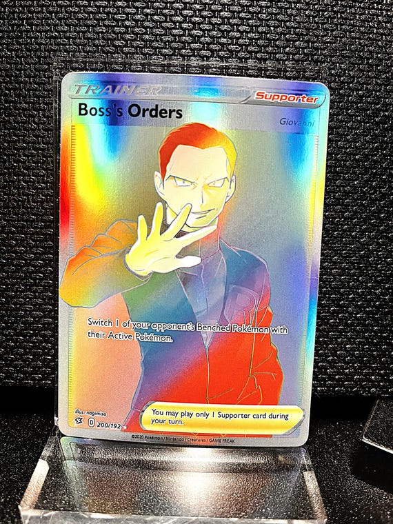 Boss's Orders Full Art Proxy Card • Giovanni Rainbow Holo TCG Replica