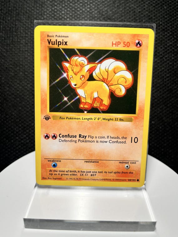Vulpix 68/102 Proxy Card – Base Set 1st Edition Shadowless Non Holo – Vintage Pokémon Fire Collectible Display