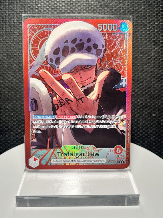 Trafalgar Law Alternate Art | The Azure Sea's Seven OP14-001 (L) Holographic Textured Proxy Card | One Piece Leader Foil Collectible