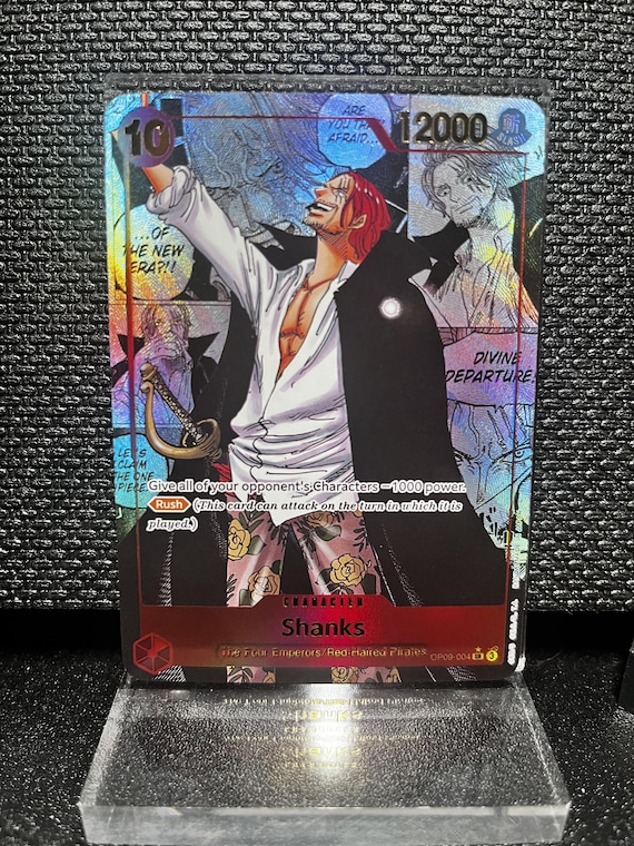 Shanks Holographic Textured Proxy Card – One Piece Custom Anime Collectible (OP09-004)