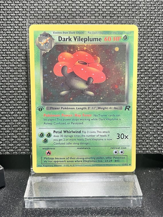 Dark Vileplume (13) 1st Edition Holofoil Proxy Card – Team Rocket Pokémon Display Card – BaseSet Era Vintage Style Collectible